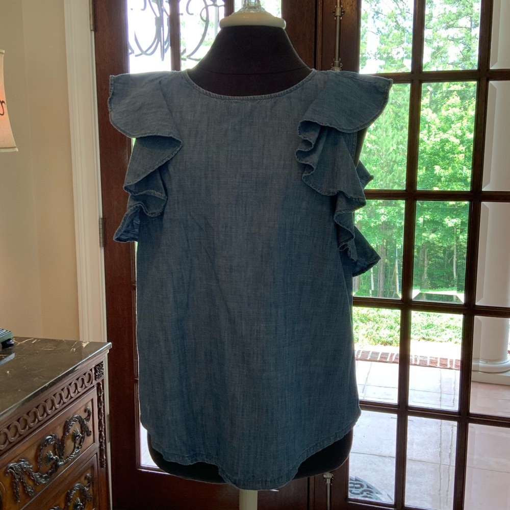 Chambray Flutter Sleeve Top - image 2